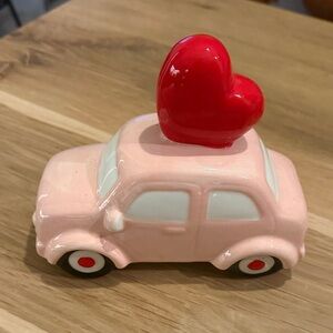 Valentines Decor Cute Pink Ceramic Car with Red Heart